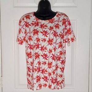 Kim Rogers Perfectly Soft Palm Tree White Cotton T-Shirt Size S